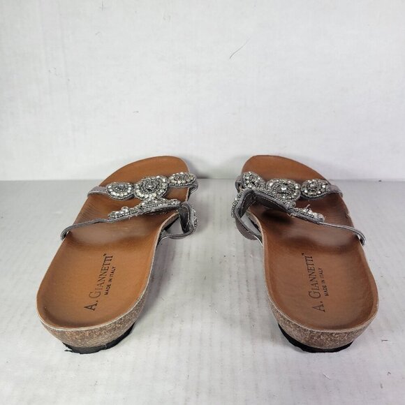 A. Giannetti Women Beaded Silver Metallic Leather Slip-On Sandals Size 7.5 - Picture 3 of 9